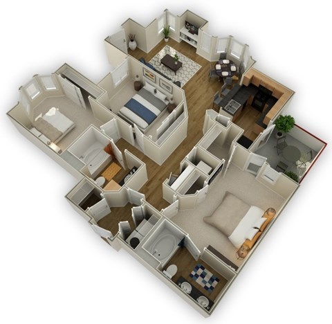 Floor plan for 3 beds, 2 baths, 1338 sqft